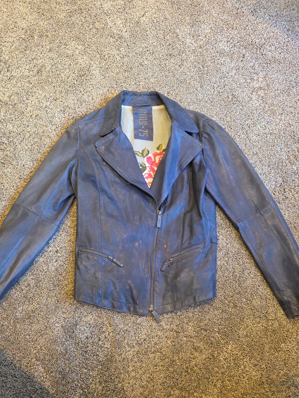 Women’s Navy Leather Moto Jacket